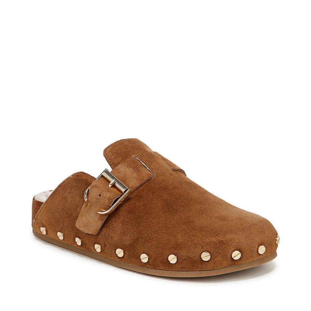 SOLD OUT Veronica Beard Fern Caramel Brown Suede Mules/Clogs with Gold Studs, 6